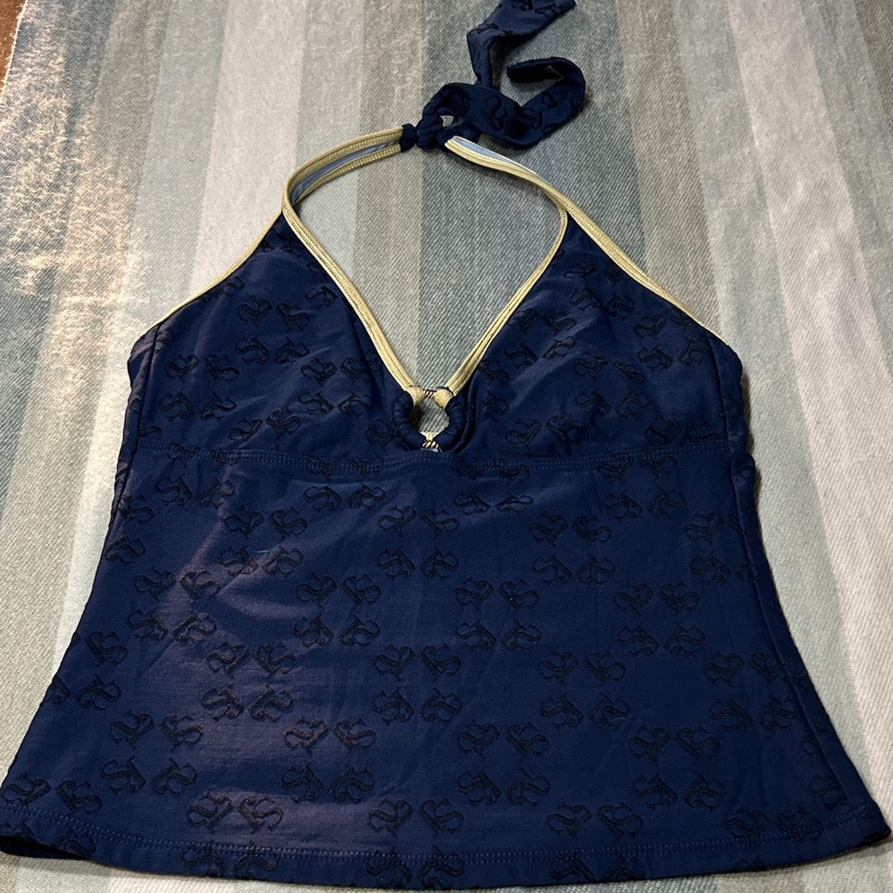 St. John Swim Navy Halter Top - logo print -10